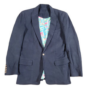 Chubbies Textured Cotton Sport Coat Mens Medium Navy Blue Elbow Patches Blazer